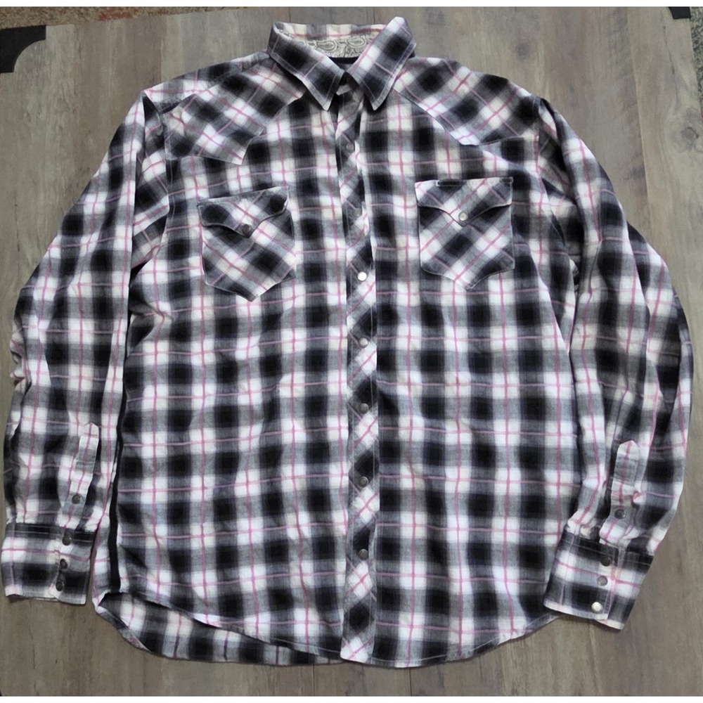 Roper Shirt Mens XL Black Pink Button Up Plaid Western Long Sleeve
